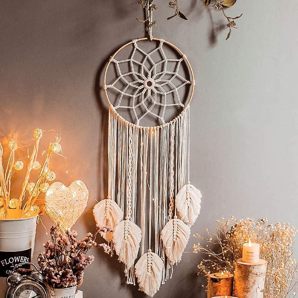 Darmowade Handmade Dream Catcher Macrame Wall Hanging Boho Woven Tapestry Wall Dcor beige