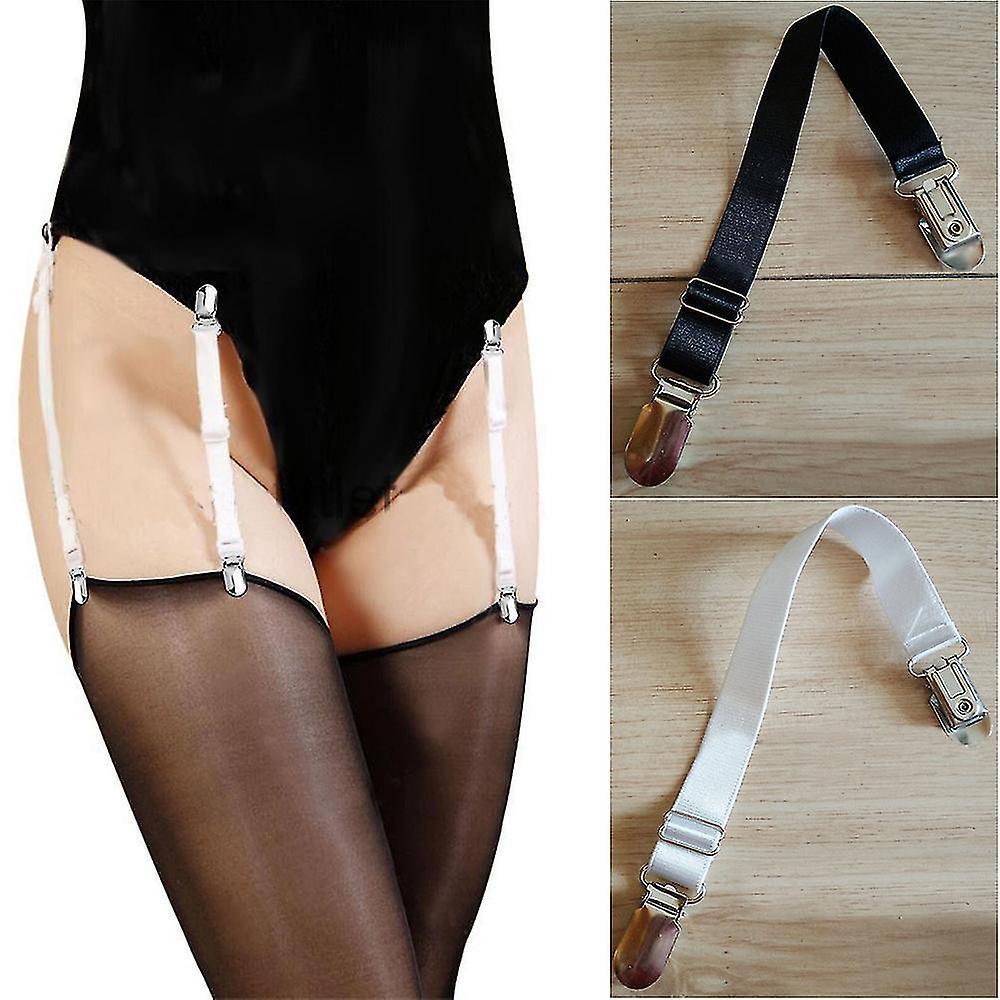 Bestdaily Sexy Leg Suspender Belt Women Stockings Strap Thigh High Metal Garter Clip White 2Pcs