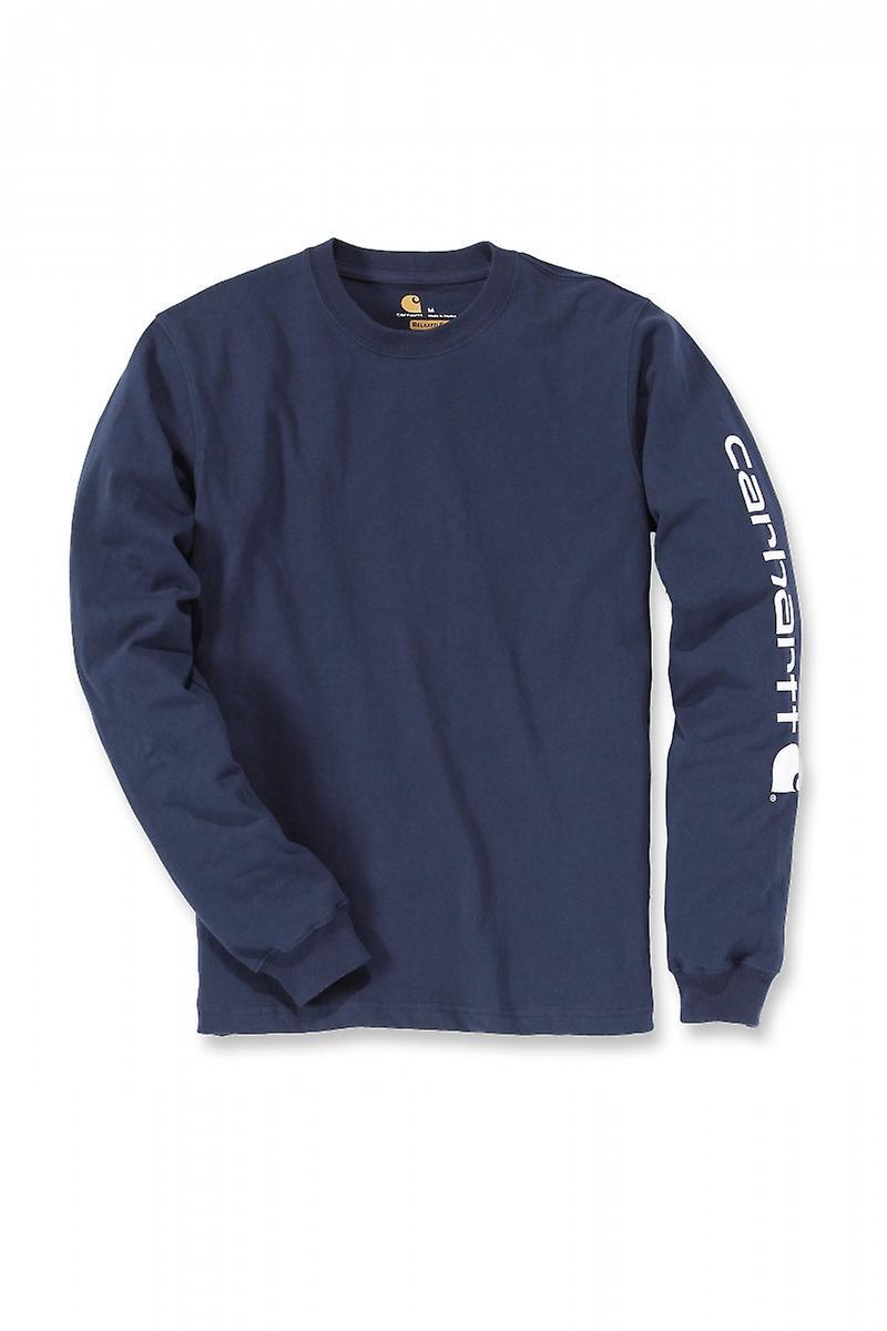 Carhartt Men's Long Sleeve Shirt Relaxed Fit Heavyweight Long-Sleeve Logo Sleeve Graphic Navy M