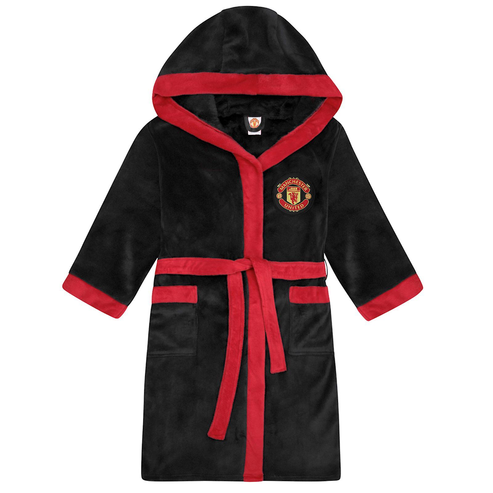 Manchester United FC Manchester United Mens Dressing Gown Robe Hooded Fleece OFFICIAL Football Gift Black 3XL