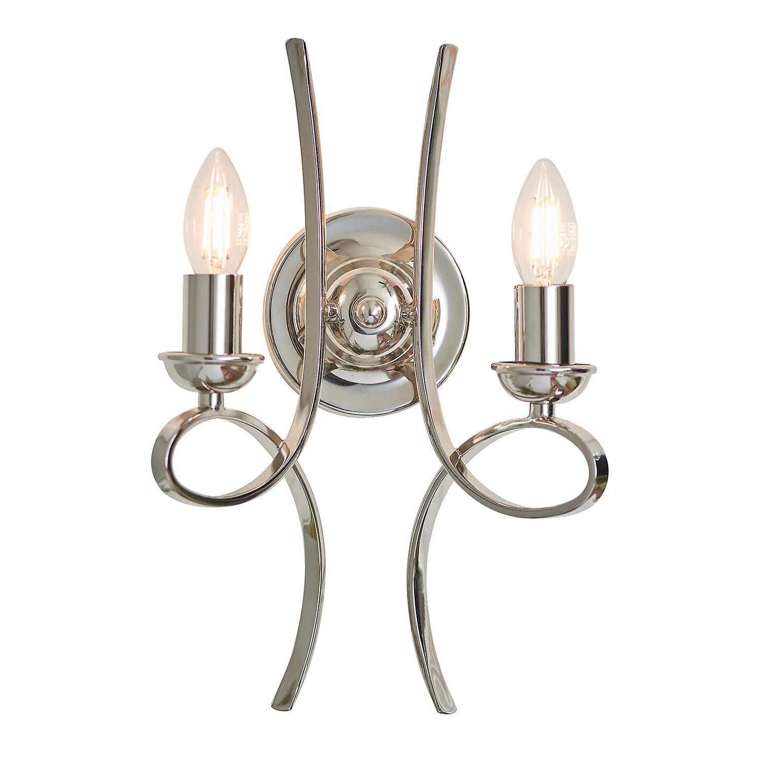 Penn 2 Light Indoor Twin Candle Wall Light Polished Nickel Plate E14