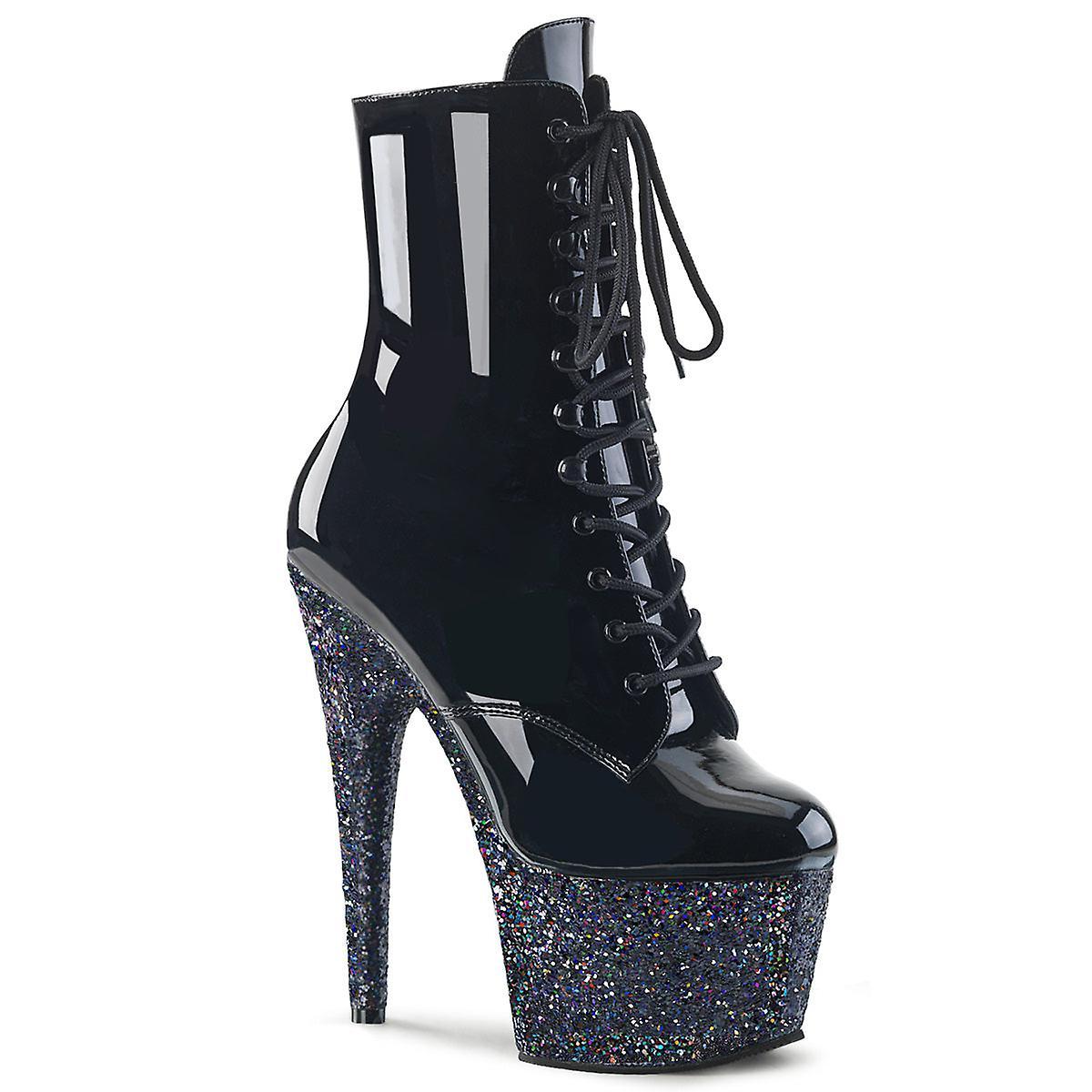 Pleaser womens ankle boots adore-1020lg blk pat/blk multi glitter Uk 7/eu 40/us 10