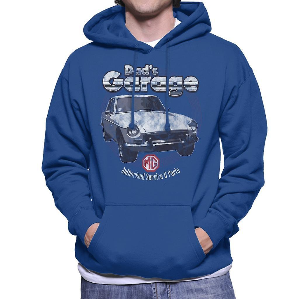 MG Dads Garage British Motor Heritage Men's Hooded Sweatshirt Royal Blue Medium