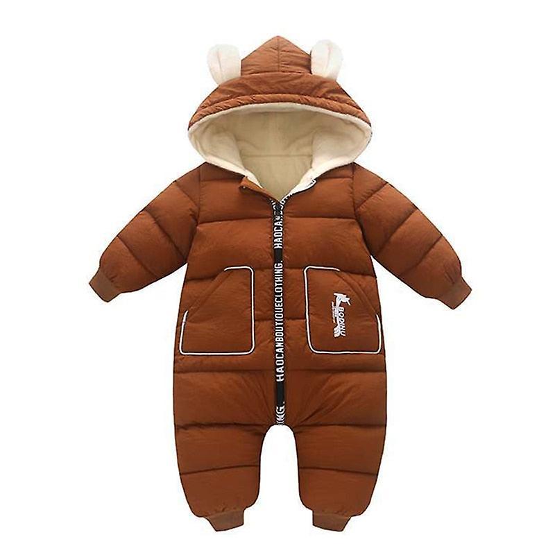 Slowmoose Winter Warm, Thick Romper-hooded Snowsuit Brown 24M