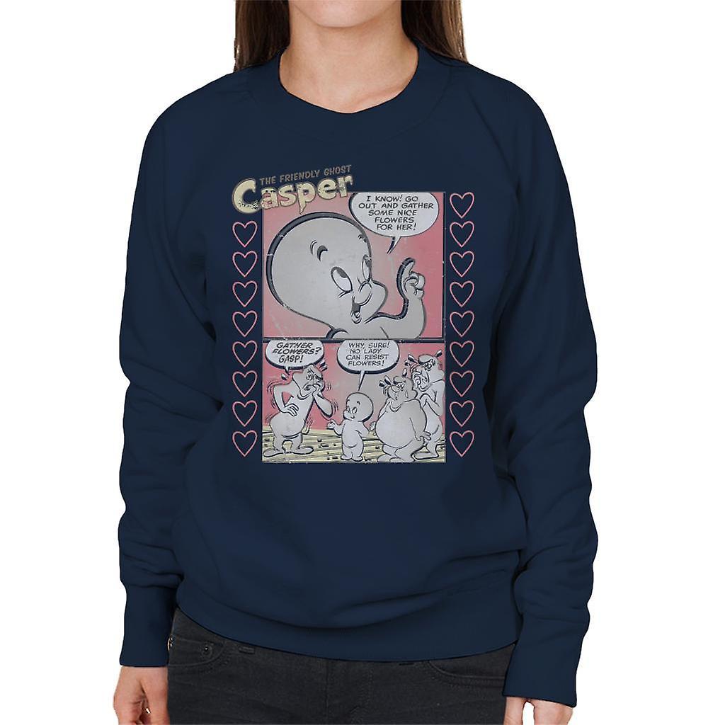 Casper The Friendly Ghost Flowers Comic Frame Women's Sweatshirt Navy Blue Medium