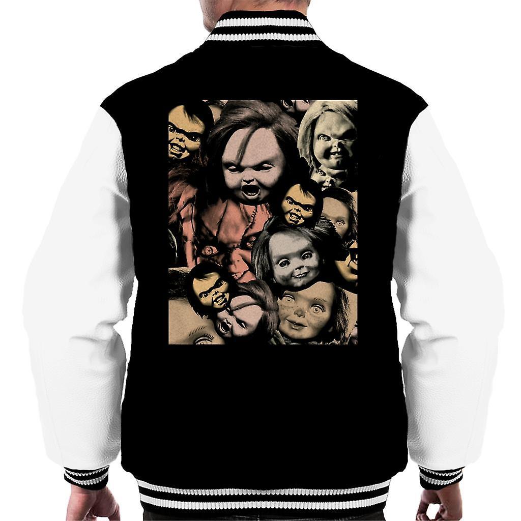 Chucky Scary Face Montage Men's Varsity Jacket Black/White XX-Large