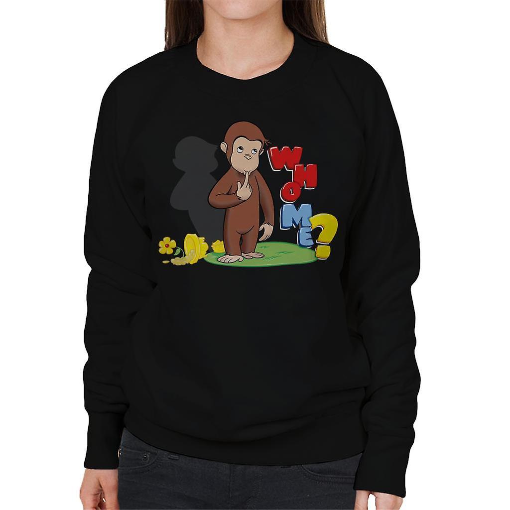 Curious George Broken Flower Pot Who Me Women's Sweatshirt Black Medium