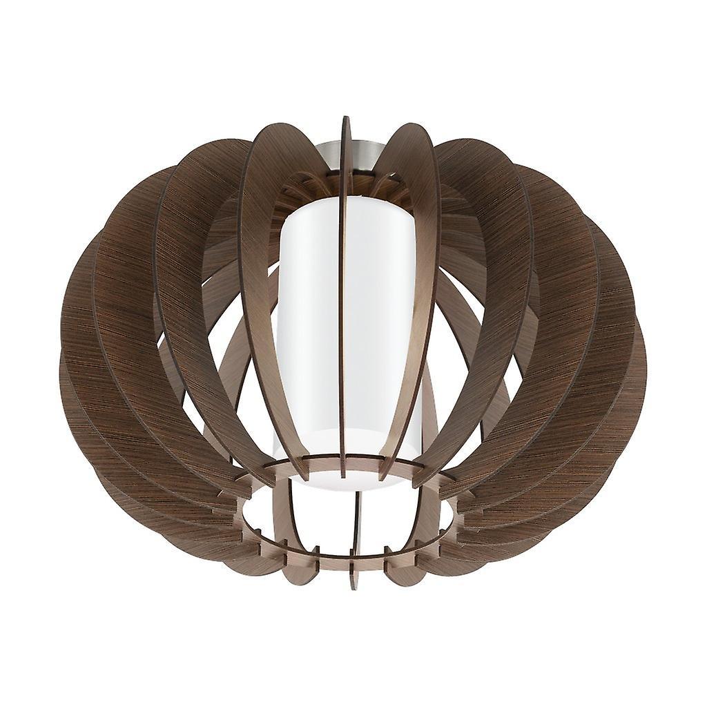 Eglo Lighting Stellato 1 Light Semi Flush Ceiling Light Satin Nickel, Brown Wood, E27