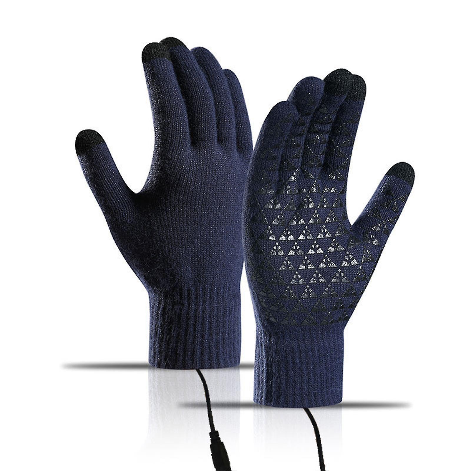 Clearv Usb Heated Gloves, Electric Heating Gloves Hand Warmers Touchscreen Gloves Knitted Heated Gloves For Riding Cycling Dark Blue