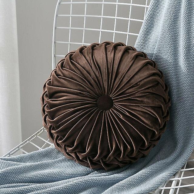 Slowmoose Velvet Pleated Round Floor Cushion Pillow, Pouf Throw Home Sofa Decor Brown