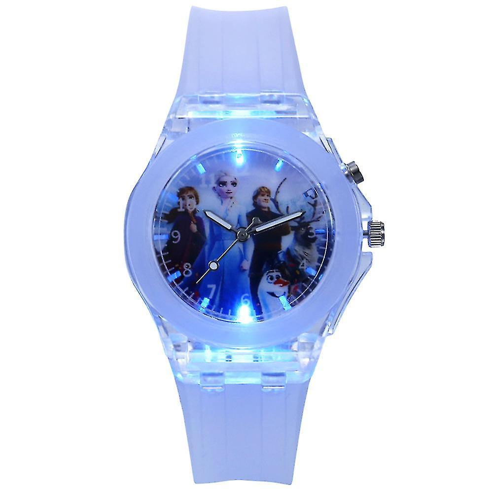 Waytogo Girls Frozen Anna Elsa Cartoon Silicone Watch Luminous Led Flashing Kid Gift Purple