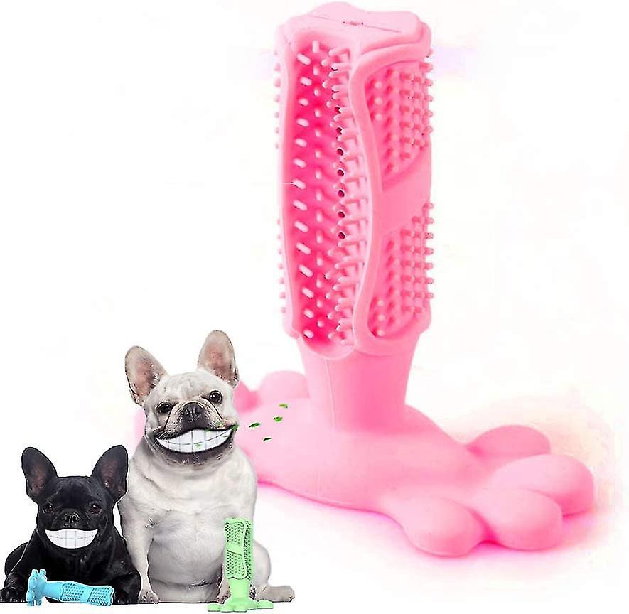 Tianzun Dog Chew Toothbrush Teeth Stick Toothbrush Cleaning Toys, Pet Dental Oral Care, Natural Rubber Bite Resistant Chew Dog Toys Pink L