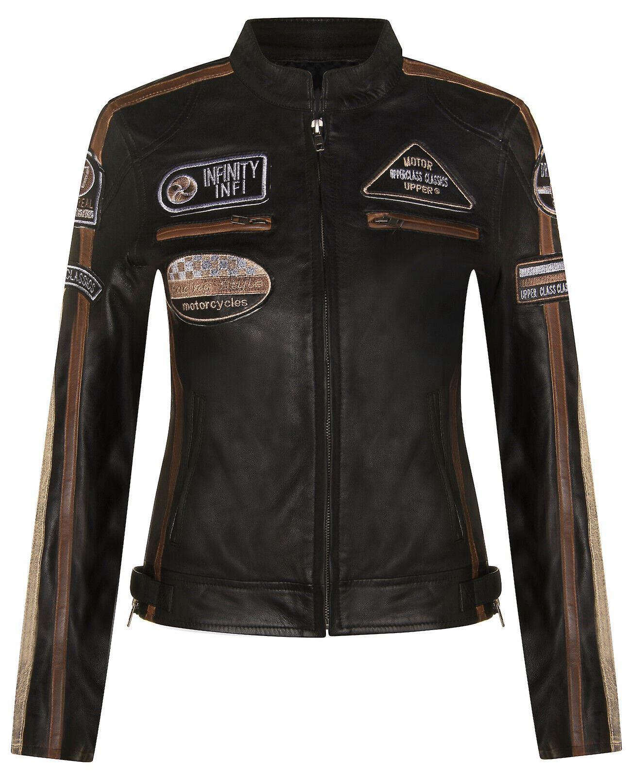 Leather Biker Racing Badges Jacket-Agadir