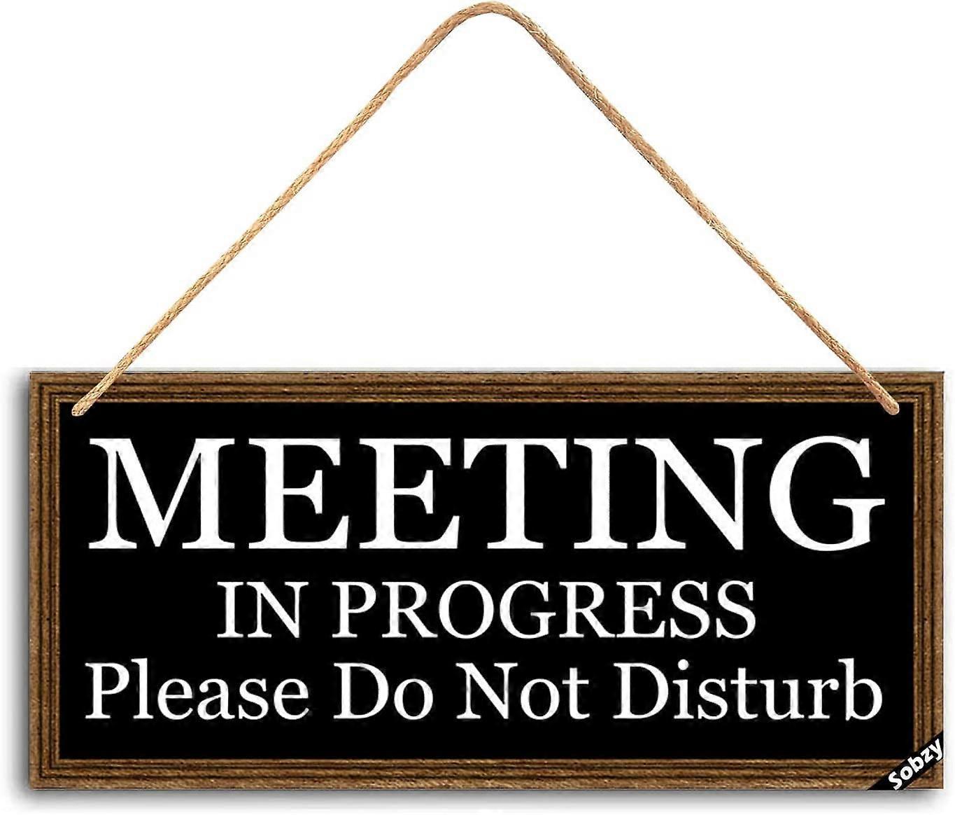 LINCMAN Meeting in Progress Please Do Not Disturb Wood Hanging Door Sign for Office Commerical Use, 5.9x11.8inch