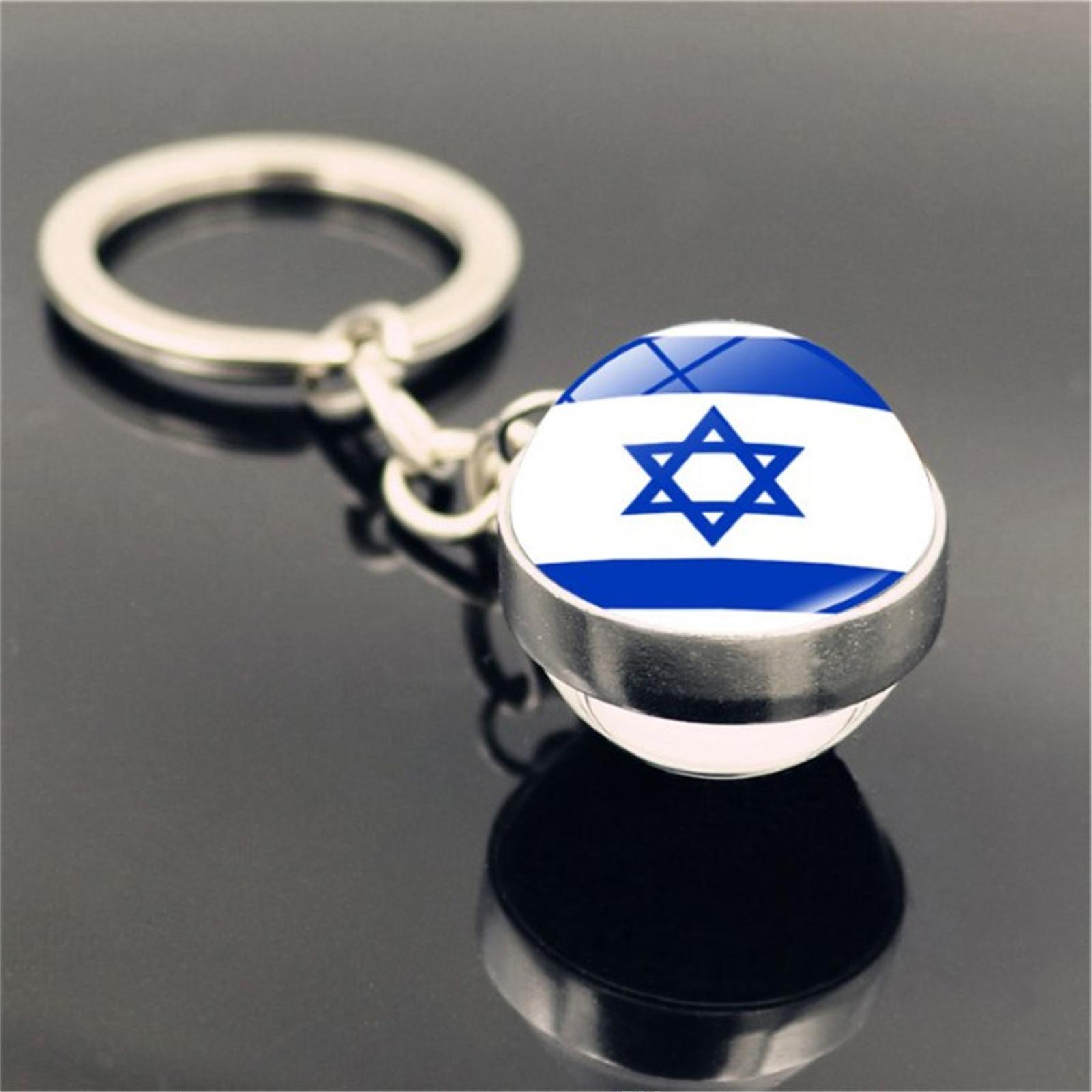 Baodan Israeli Flag Keychain Pendant, European And American Accessories, Metal Keyring, Car Bag Pendant Double Sided Glass Ball Pendant