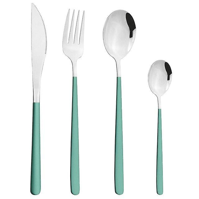 Slowmoose Cutlery Set - Knives, Fork, Spoons Flatware Stainless Steel Dinnerware Kit Green Silver 1 Set