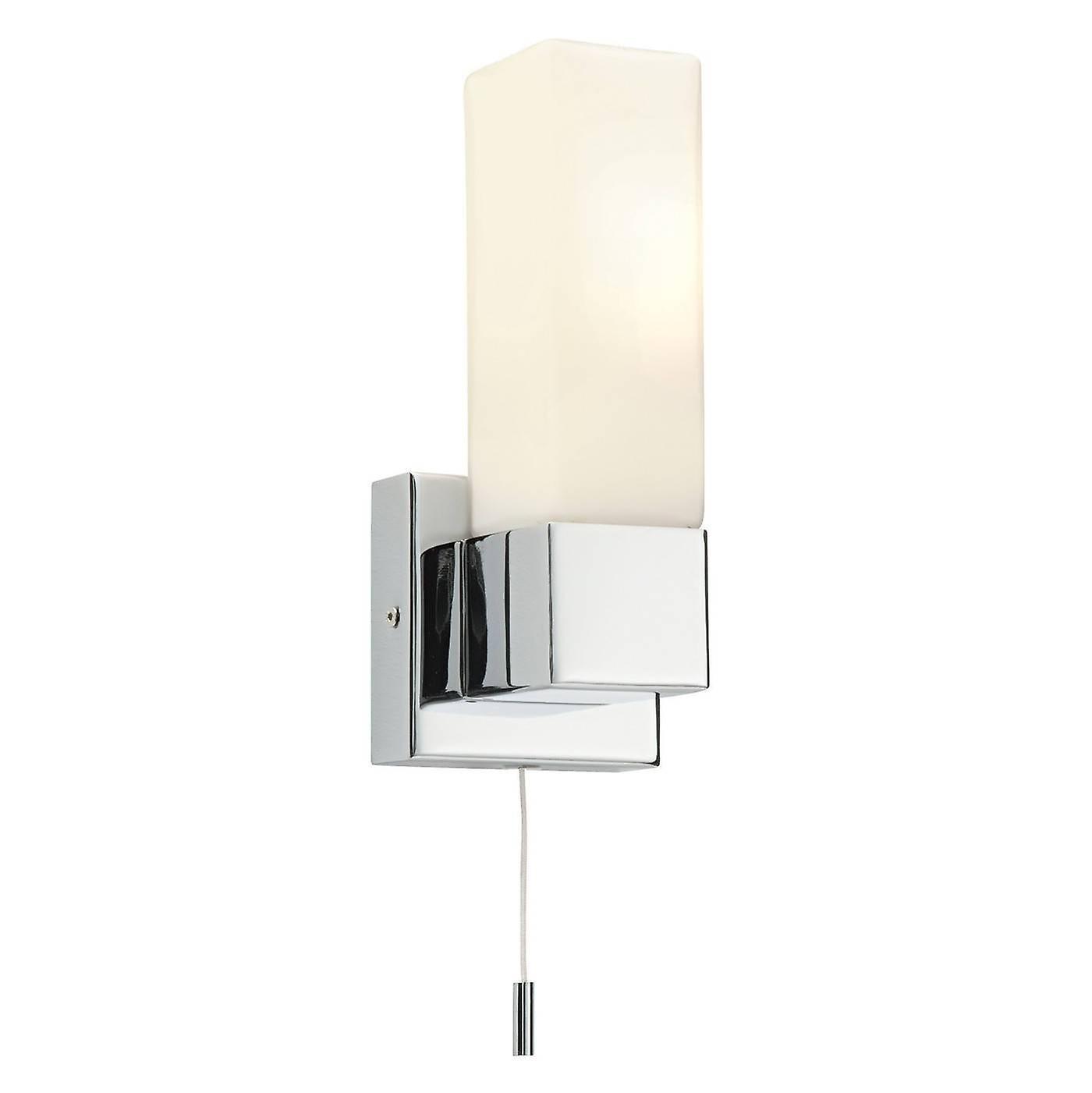 Endon Lighting Square 1 Light Bathroom Wall Light Chrome IP44 with Opal Glass, E14