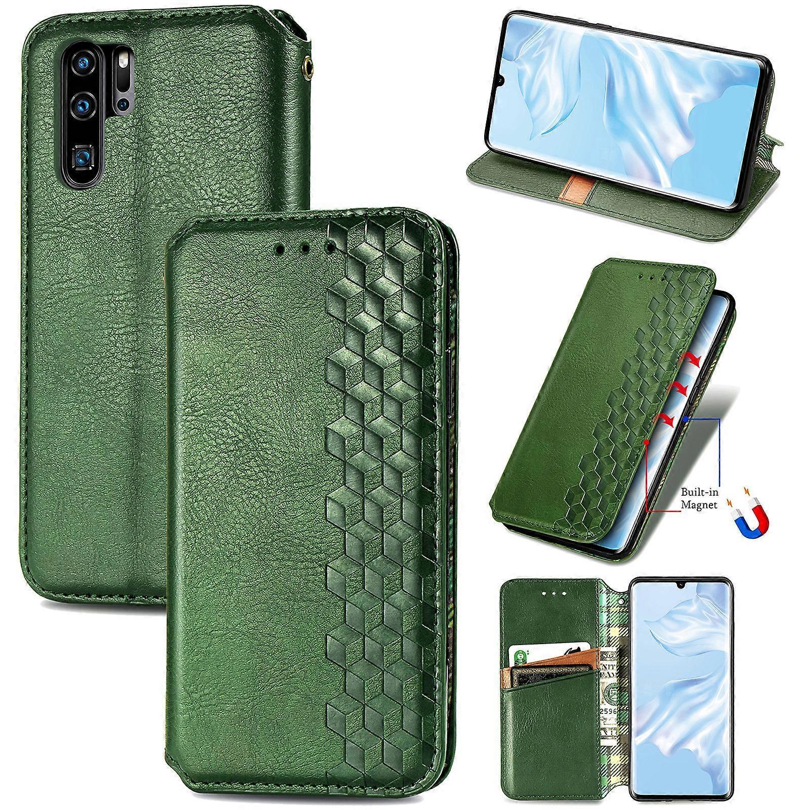 Foxdock Compatible with Huawei P30 Pro Wallet Folio Case PU Leather Magnetic Closure Card Slots Kickstand Cover Green