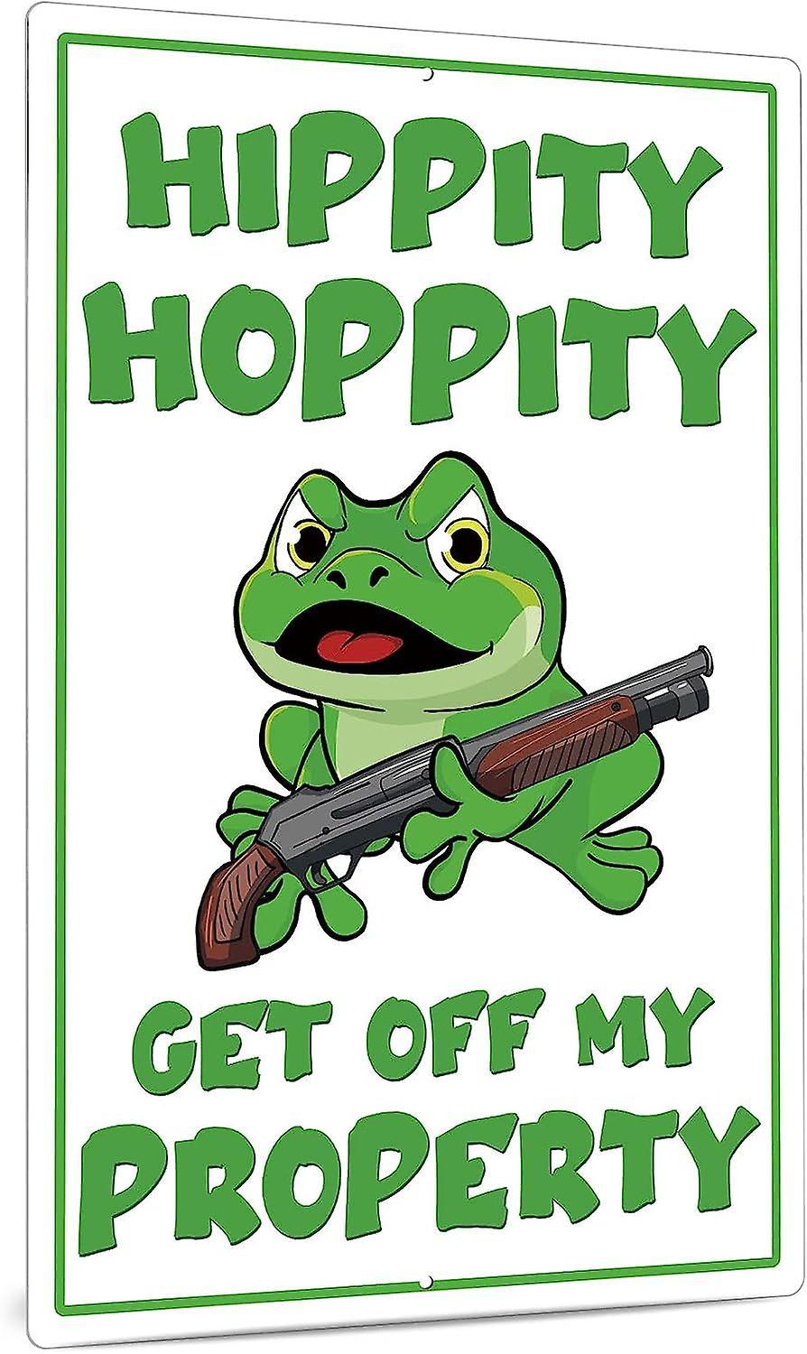 LINCMAN Hippity Hoppity Get Off My Property Frog Trespassing, Funny Warning Wall Sign, 12 X 8 Inches Aluminum Metal Decoration