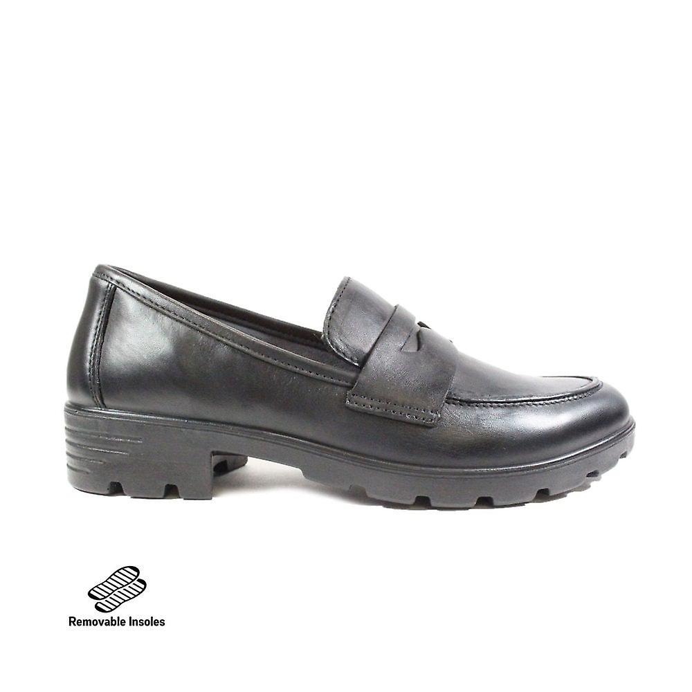 Kids Ricosta Janet | Black Leather | Middle Width | Girls Loafer School Shoes Eu 40