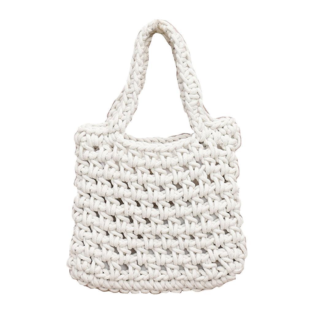 unbrand Woven Shoulder Bag For Women Handle Tote Bag Beach Handbags Summer Bucket Bag White