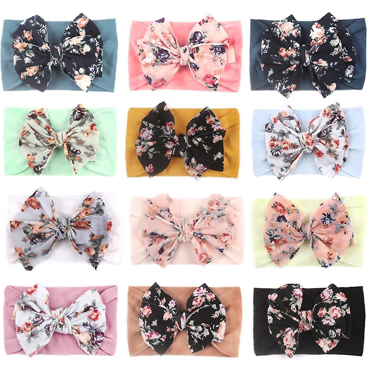 Snniv Headband Baby Headband Hairband Turban Soft Flower Headbands For Baby Print Floral Hair Band Bow-knot black