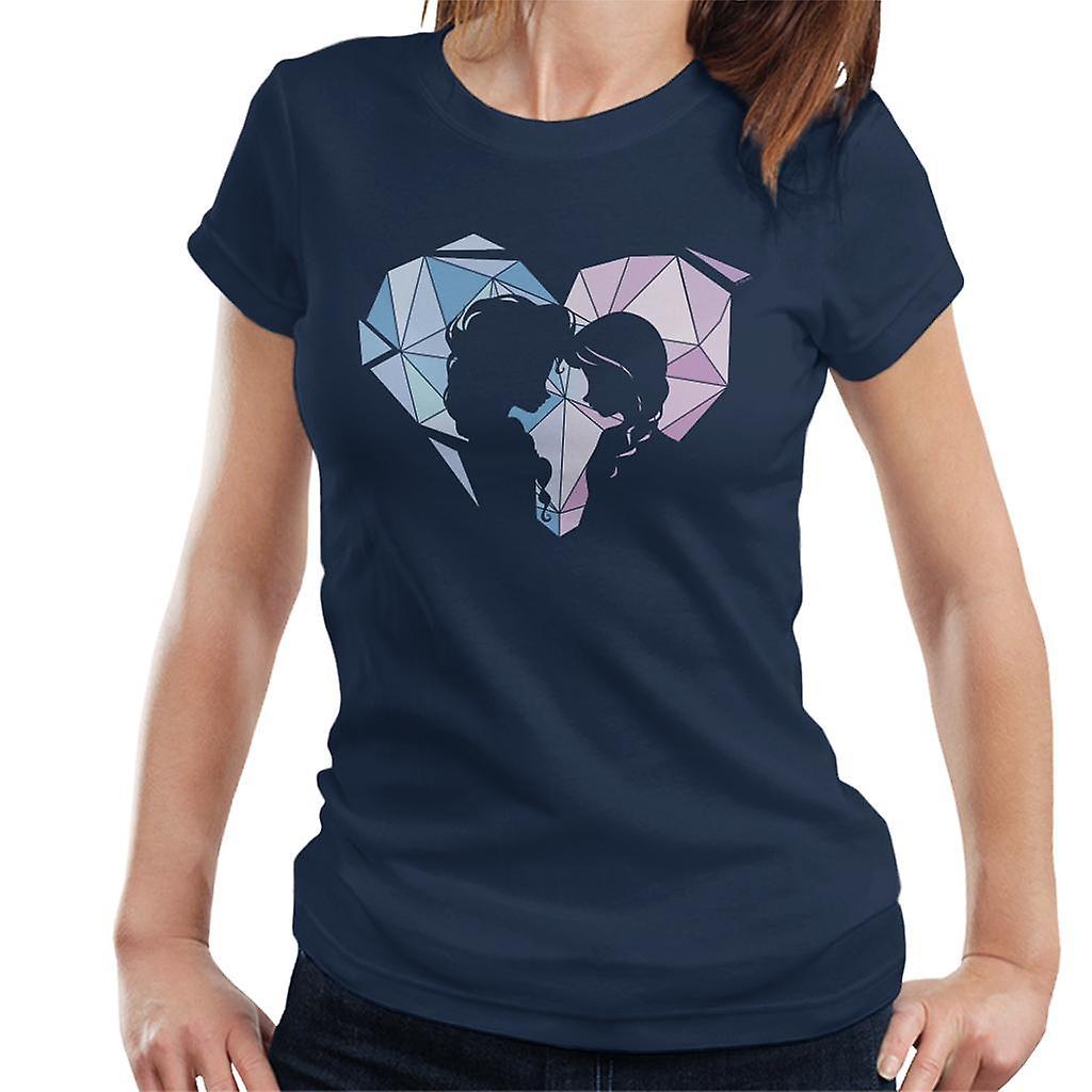 Disney Frozen Anna And Elsa Love Heart Prism Women's T-Shirt Navy Blue XX-Large