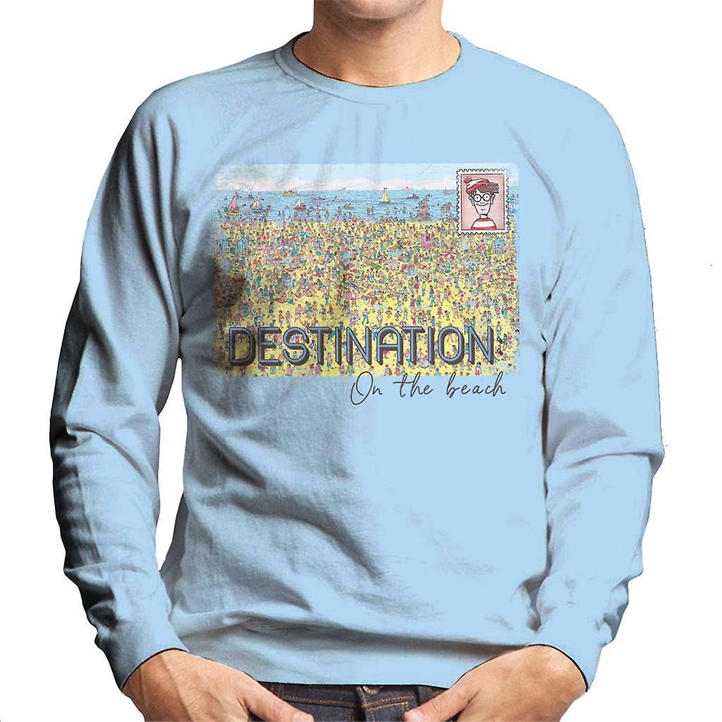 Wheres Wally Where's Wally Destination On The Beach Men's Sweatshirt Sky Blue Large