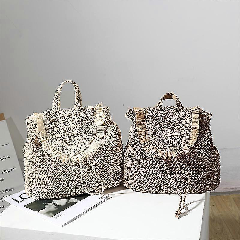 Jeek New Woven Straw Backpack Casual Tassel Straw Bag Female Seaside Holiday Beach Bag Bohemian String Travel Bag