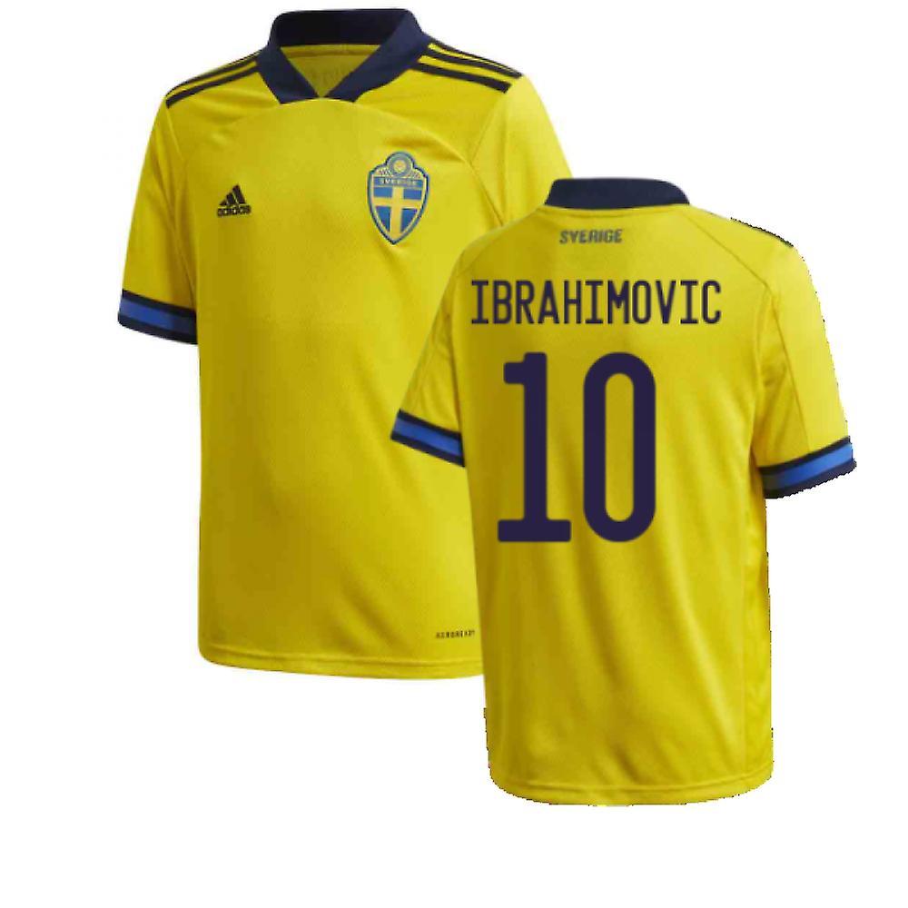 2020-2021 Sweden Home Adidas Football Shirt (Kids) (IBRAHIMOVIC 10) Yellow 7-8 Years - 26-28 Inch - 71cm