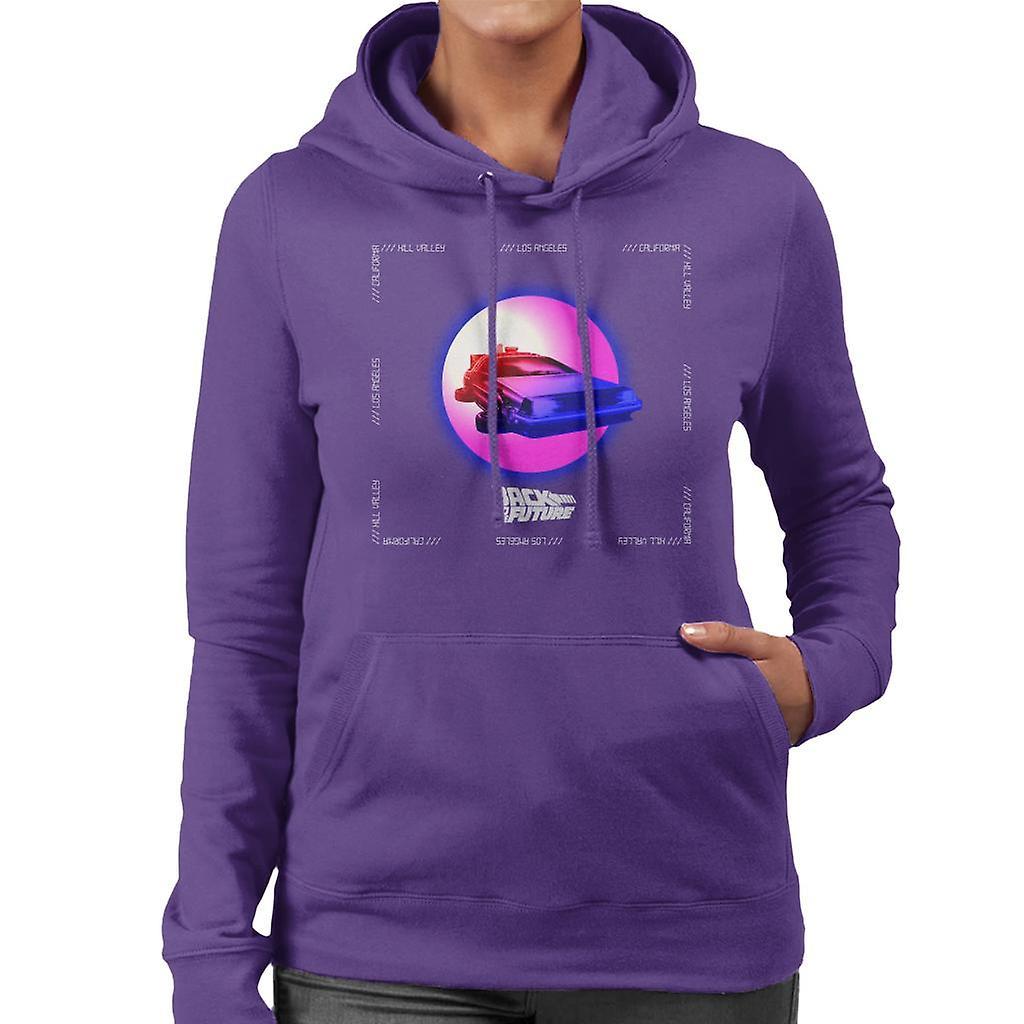 Back to the Future Delorean Purple Moon Women's Hooded Sweatshirt Medium