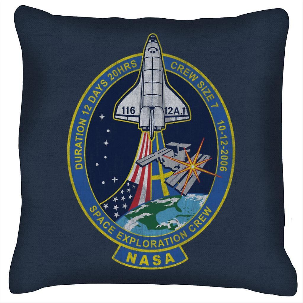 NASA STS 116 Discovery Mission Badge Distressed Cushion Navy Blue 40 x 40cm