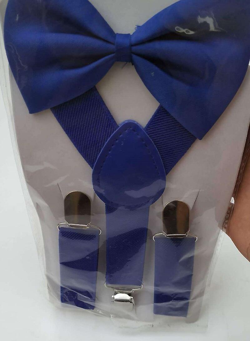 Slowmoose Children Belt Bowtie Set- Baby / Suspenders Clip-on Y-back Braces Bow Tie dark blue