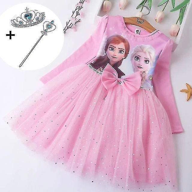 Sszfu Girls Princess Elsa Fall Dresses Long Sleeve Anna Dresses Kids Birthday Party Prom Dress tao Pink 6T