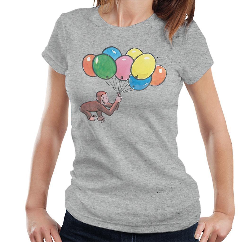 Curious George Holding Balloons Women's T-Shirt Heather Grey Small