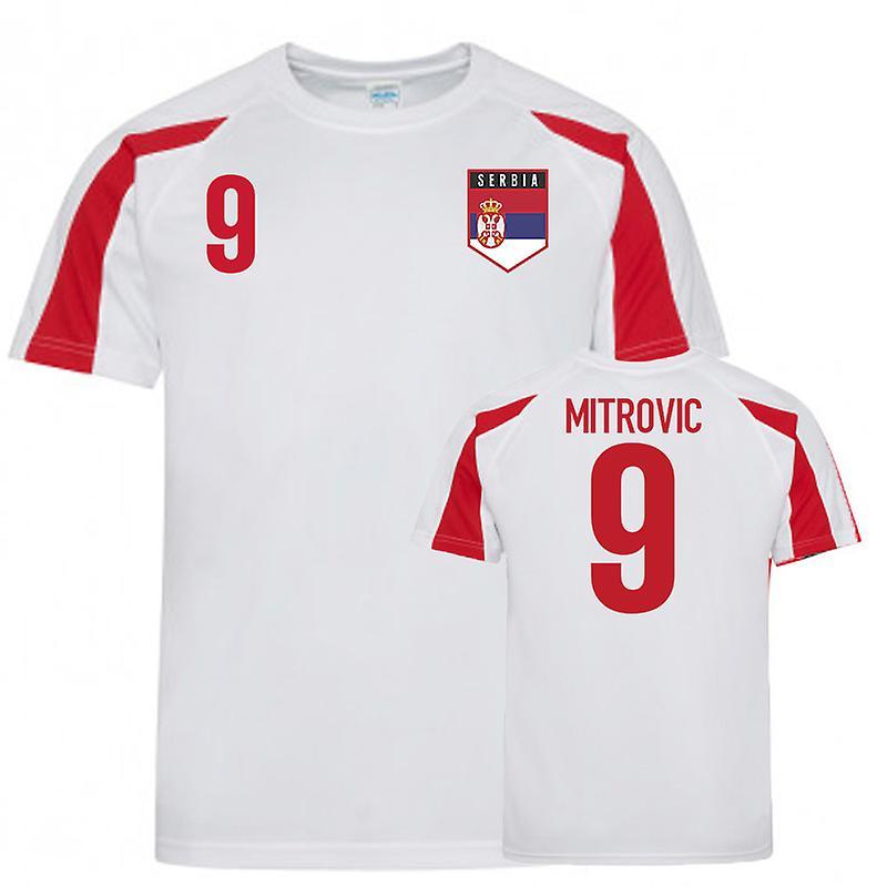 UKSoccerShop Serbia Sports Training Jerseys (Mitrovic 9) White-Red Medium (38-40 inch)