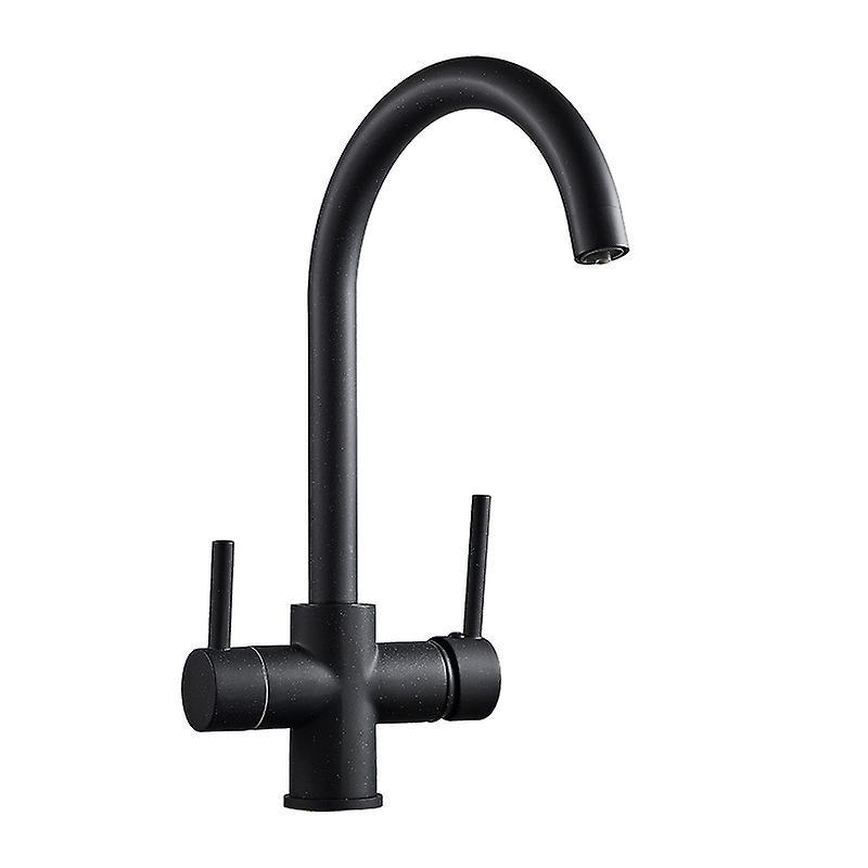 Mimigo Modern Kitchen Hot And Cold Faucet Double Water Pipe Double Handles Swivel Kitchen Sink Faucet Matte Black