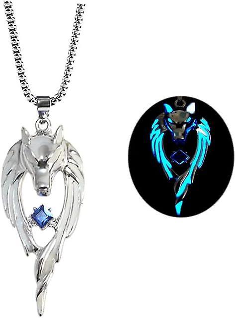 Heyone Wolf Necklace Pendant For Women Men Stainless Steel Luminous Animal Wolf Totem Necklace Teen Halloween Glow In The Dark Jewelry