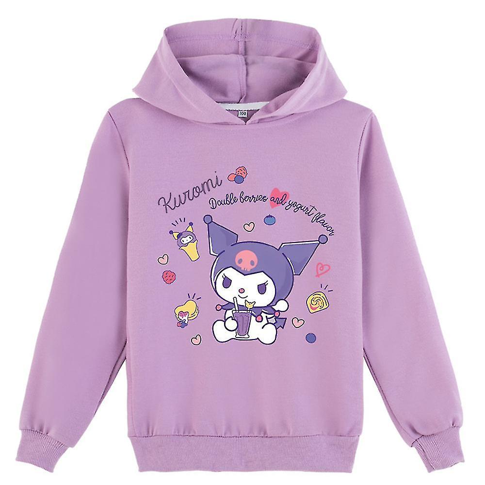 Shinestar My Melody Kuromi Printed Hoodies Kids Girls Casual Sweatshirt Jumper Hooded Pullover Tops Gifts Purple 9-10 Years