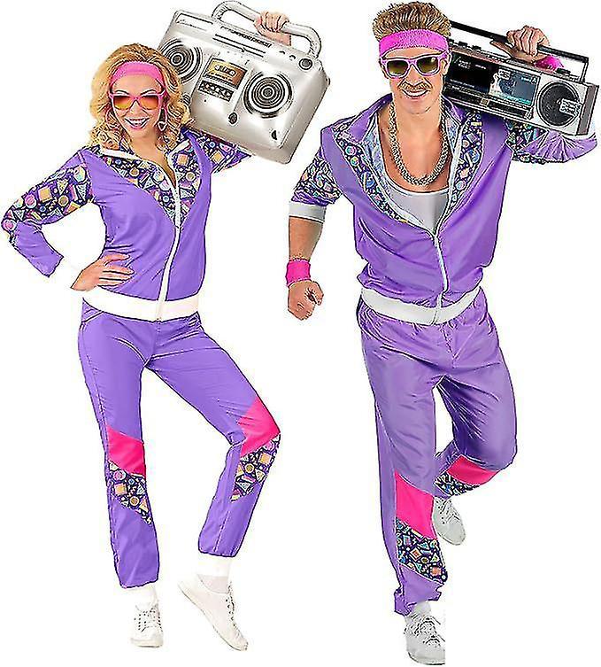 Zhuopai Costume Tracksuit, Disco, 80s Outfit, Jogging Suit, Fancy Dress Costumes Purple XL