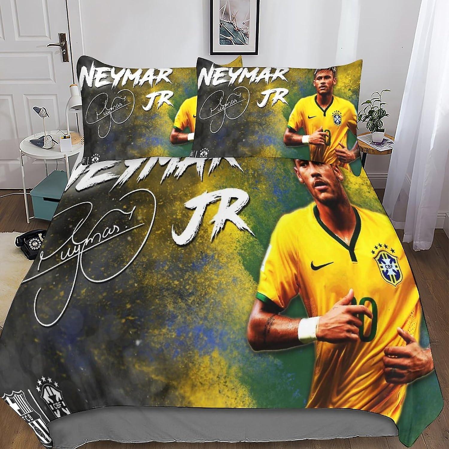 Kerota Neymar Jr Sets Duvet Cover Pillowcases 3D Microfiber Bedding Set Bed Linen with Zipper Closure 3 Pcs Double Single135x200cm