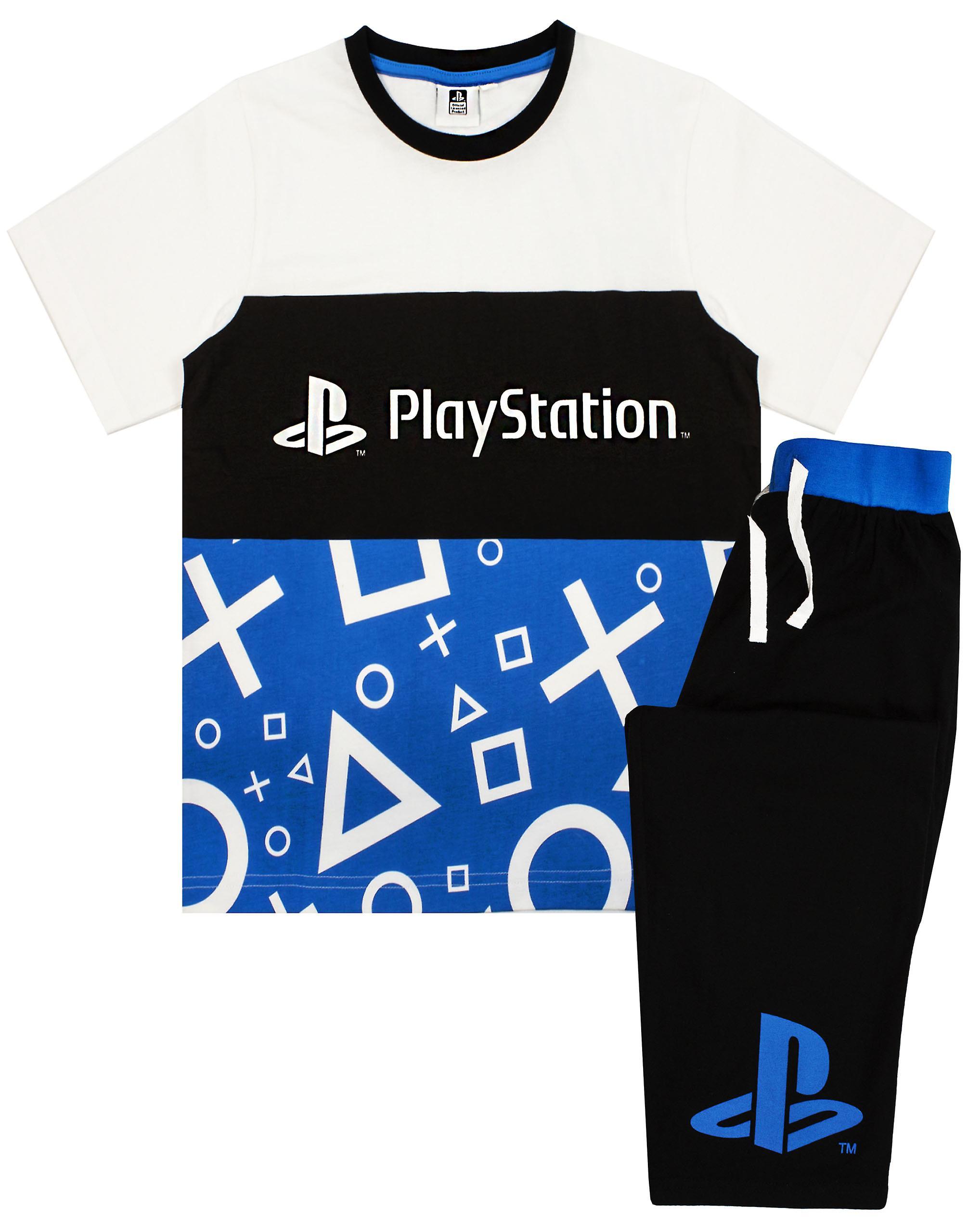 PlayStation Boys Short Sleeve Short Leg Pyjama Set Black Logo Controller Symbols Print 9-10 Years