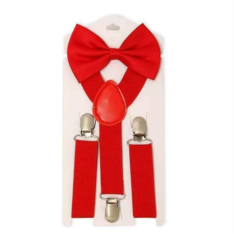 Slowmoose Children Belt Bowtie Set- Baby / Suspenders Clip-on Y-back Braces Bow Tie red