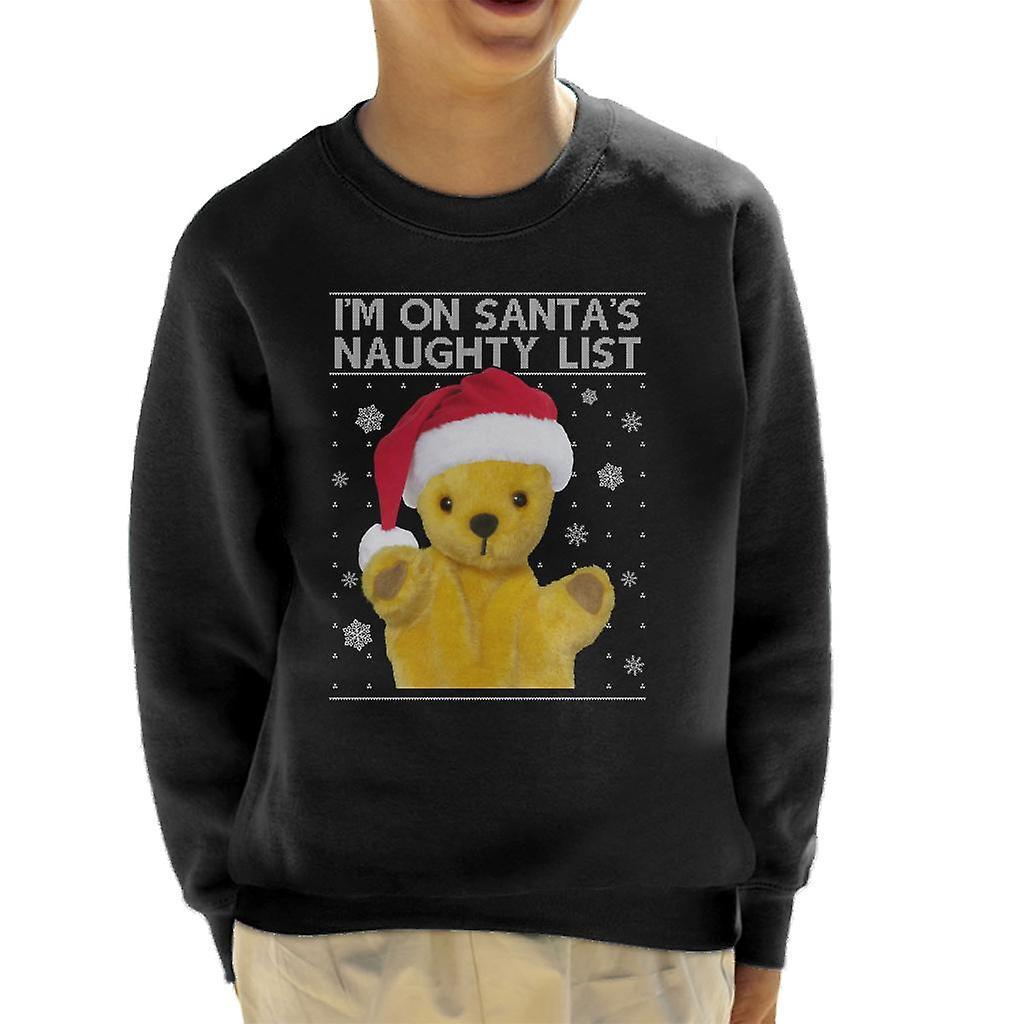 Sooty Christmas Im On Santas Naughty List Kid's Sweatshirt Black Small (5-6 yrs)