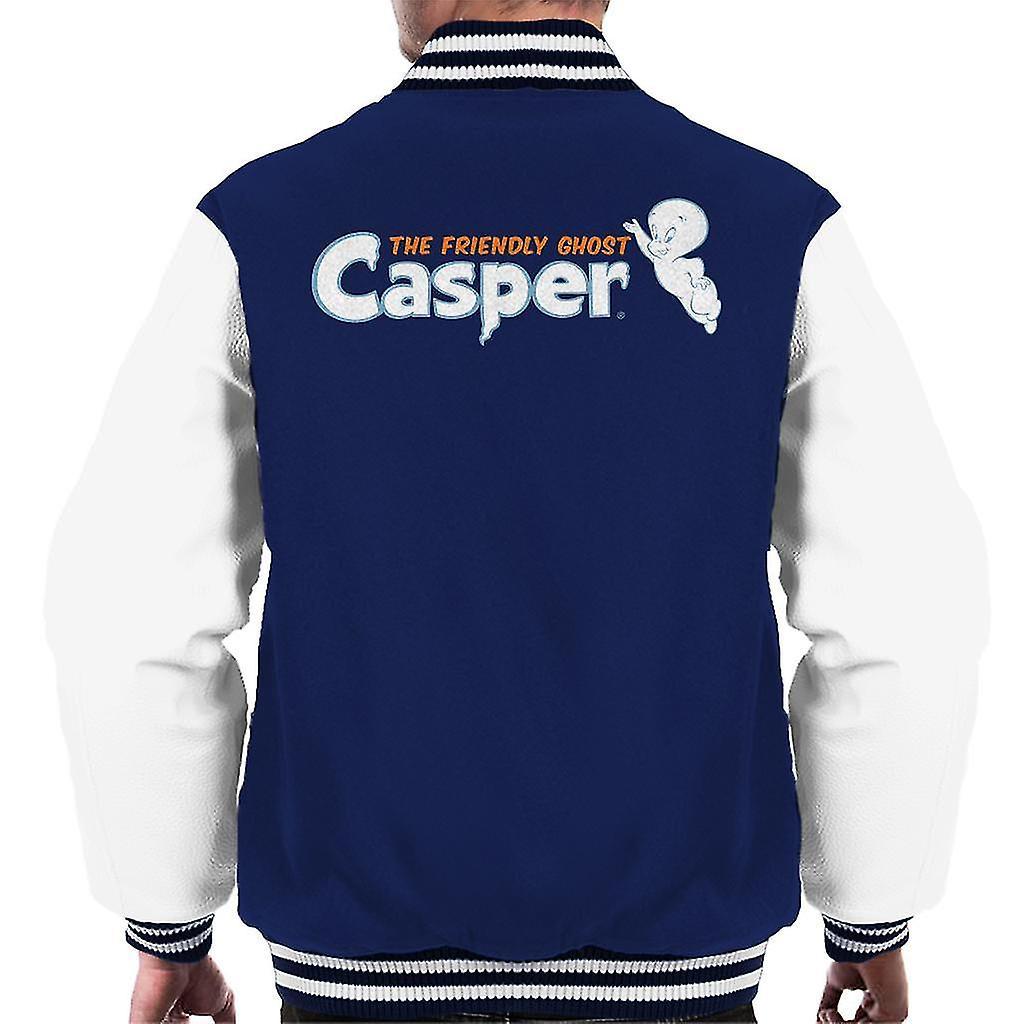 Casper The Friendly Ghost Flying Logo Men's Varsity Jacket Navy/White X-Large