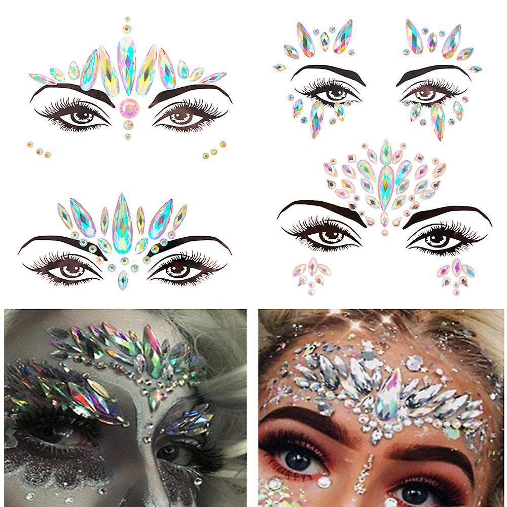 Dewenwils Dww-4 Pices Strass Visage, Strass Autocollant Visage, Strass Maquillage Tatouage Temporaire, Strass Visage Festival Pour Carnaval de Musi...