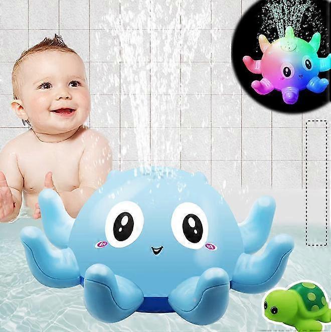 Sztxj Bleu Jouet de Bain Lumineux pour bb, Jouet d'arroseur  Induction pour Enfants, Jouet de Bain  LED, Jouet de Bain avec Tortue en Caoutchouc po...