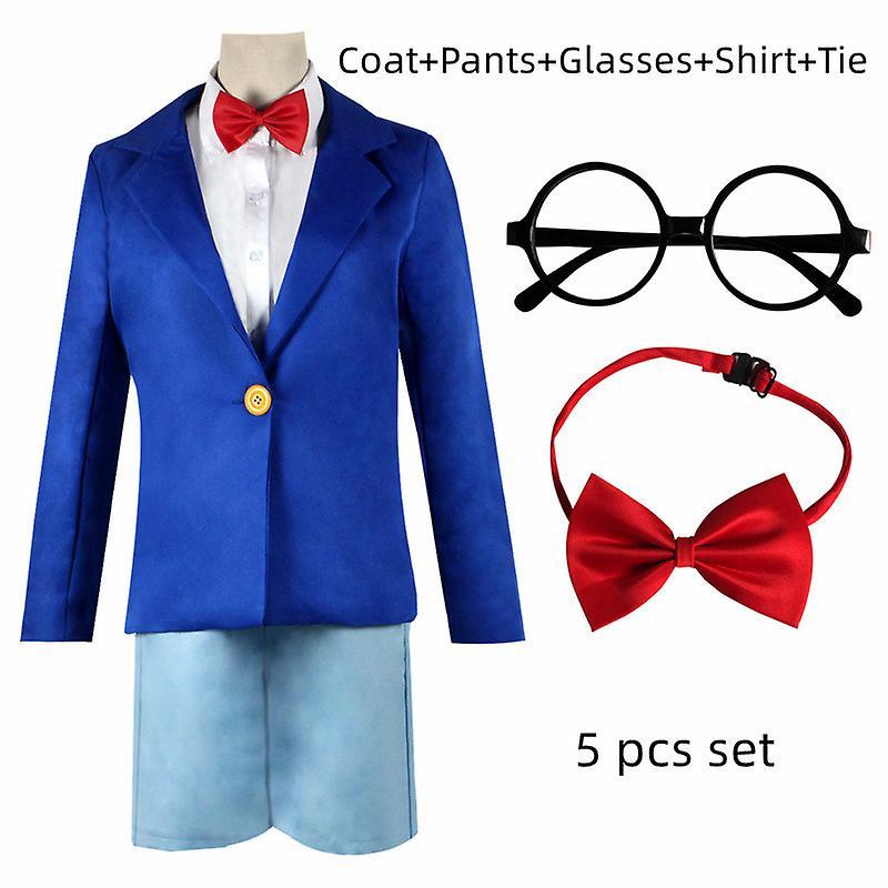 Hxetlv Hot Anime Kids Adult Conan Edogawa Anime Detective Conan Case Closed Edogawa Konan Cosplay Costume School Uniform Sets XL 5 pcs set