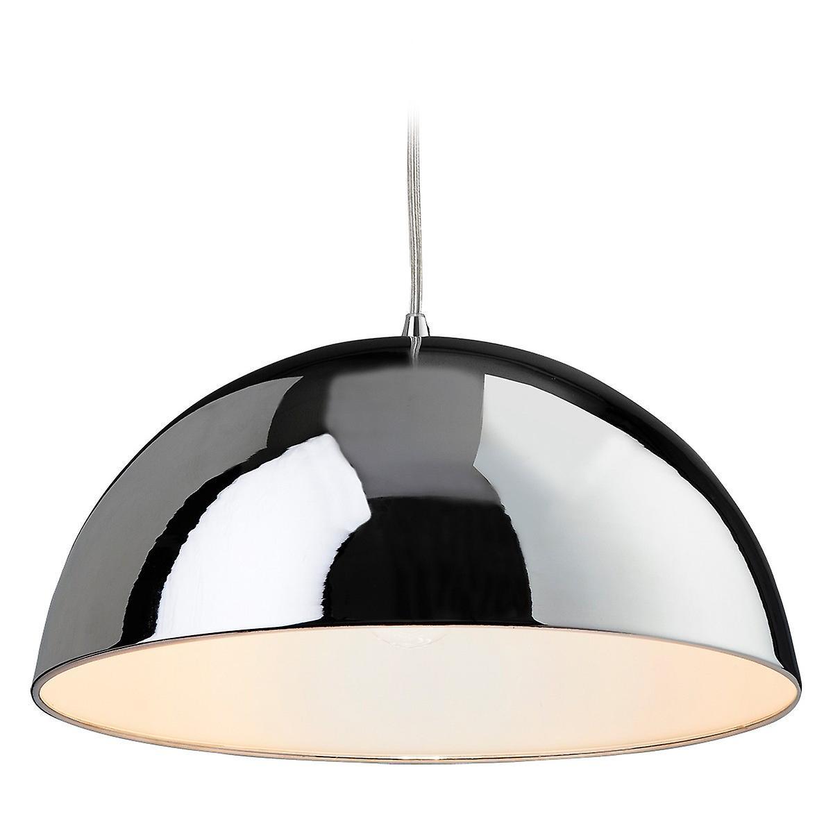 Firstlight Lighting Bistro 1 Light Dome Ceiling Pendant Chrome, White Inside, E27