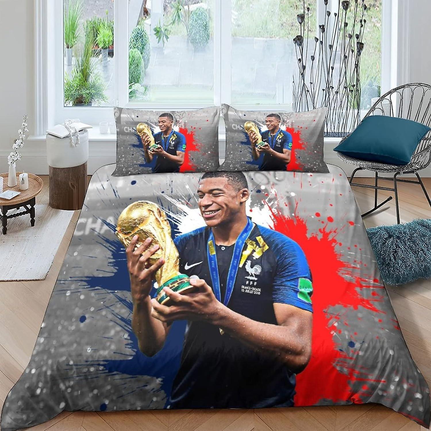 Kerota Mbappe Duvet Cover,Football Star Soft Duvet Cover Bedding Set,Hypoallergic Microfiber,Adults Kids Double Bedding 135*200 CM Single135x200cm